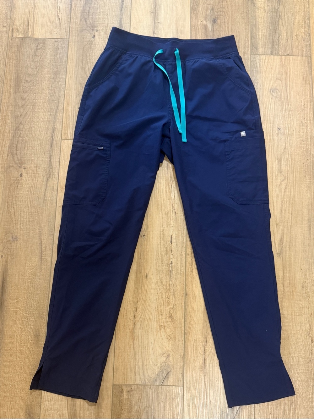 FIGS Technical Collection Pants Navy M Thick Durable Cargo Multiple Pockets Teal